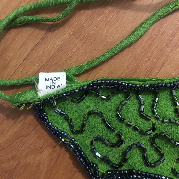 Hand beaded w/ tassels cropped tie back top - Picture 3 of 6